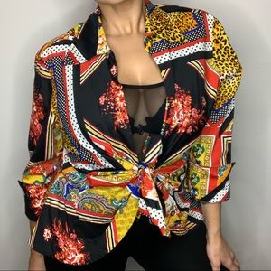90s Vintage Mishca Mixed Print Tie Front Shirt